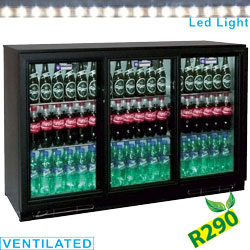300 literes bárbelső, ventilációs, 3 toló üveg ajtóval, fekete
